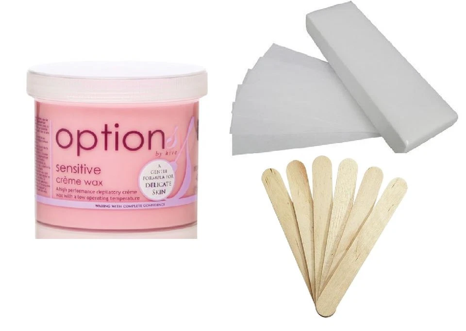 HIVE PINK SENSITIVE CREME WAX + 100 WAXING STRIPS + 25 SPATULAS kit paper