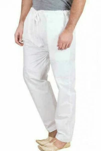 Traditional Wear Men's Cotton Soft Ethnic Pajama Indian Comfort White Pajama - Picture 1 of 4