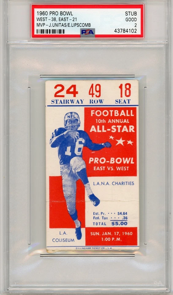Boleto de fútbol americano profesional 1960 de la NFL PSA 2 Johnny Unitas Jugador Más Valioso Raro De Colección Antiguo  Foto 1 de 1