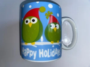 TAZA BÚHO DE VACACIONES a lunares azules “Felices fiestas” de Pier 1 Imports — Nueva - Imagen 1 de 4