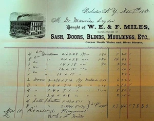 WE&F Miles Billhead Marco Puertas Persianas Molduras Rochester NY 7 de noviembre de 1882 - Imagen 1 de 1