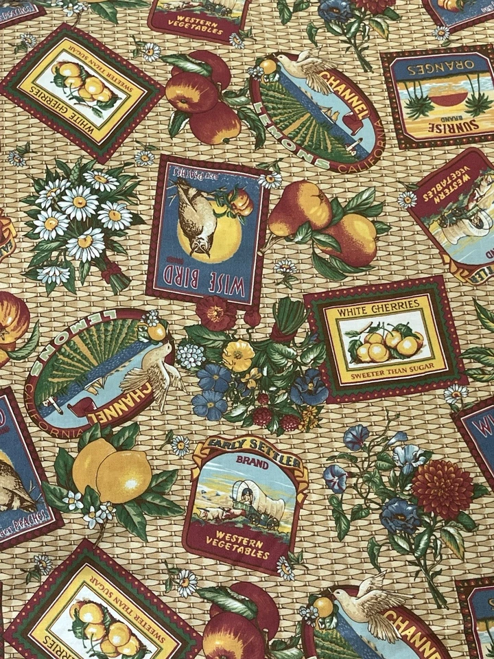 Sharon Kessler Concord Fabric 28" x 44" pc Flowers & Fruits Basket Weave Backed - Image 1 of 4