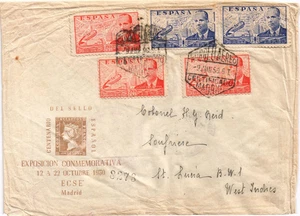 España 1950 portada de correo aéreo certificado de Madrid a Indias Occidentales (3105) - Imagen 1 de 2