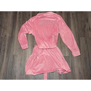 Bata de terciopelo Juicy Couture rosa con logotipo de estrás L/XL ropa de estar ropa para dormir - Imagen 1 de 3