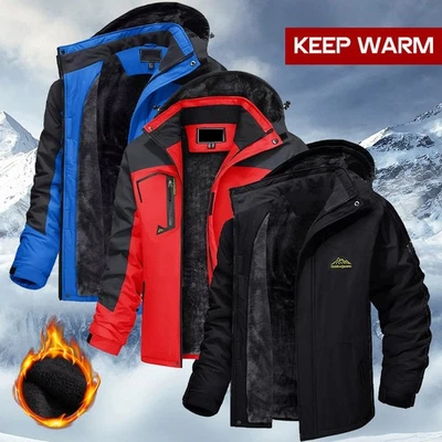 Men's Winter Waterproof Ski Snow Jacket Warm Fleece Outdoor Hiking Hoodie Coats - Image 1 of 4