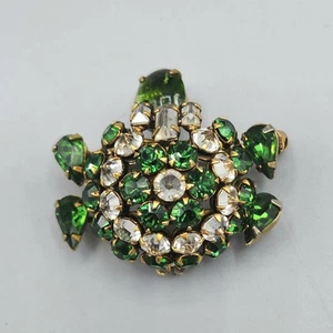 Schreiner Unsigned VERIFIED Inverted Green Crystal Glass Turtle Trembler Brooch - Picture 1 of 12