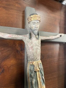 Vintage attraktives Künstler Wandkreuz Kruzifix Handarbeit Unikat L 55.5 B 37,5 - Bild 1 von 18