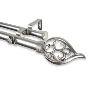 66-120 in. 1 in. Telescoping Double Curtain Rod in Satin Nickel w/ Flora Finial - Picture 1 of 3