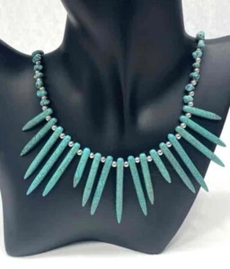 Sterling Silber 925 Verschluss & Perlen Akzente 20" TÜRKIS Latz Stil Halskette - Bild 1 von 4