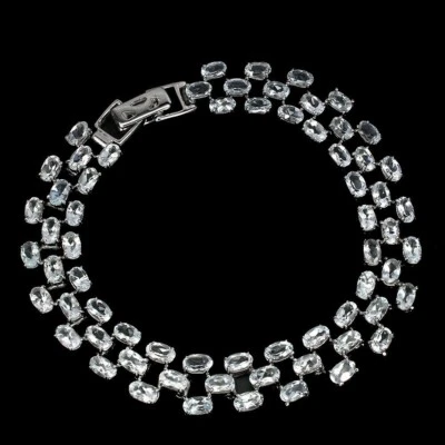 PULSERA NATURAL SANTA MARIA AGUAMARINA ORO BLANCO SOBRE PLATA DE LEY 925, 8" Foto 1 de 4