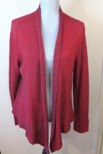 Eileen Fisher Open Front Waterfall Wool Blend Cardigan Burgundy Women's Medium - Picture 1 of 7