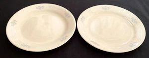 VTG CORELLE LACE BOUQUET 2~7 3/16 SALAD PLATES BLUE FLORAL WHITE BANDS ON BEIGE - Picture 1 of 8