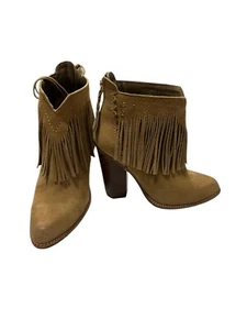 Cynthia Vincent Shoes Womens 6.5 Booties Fringe Leather Block Heel Western - Picture 1 of 14
