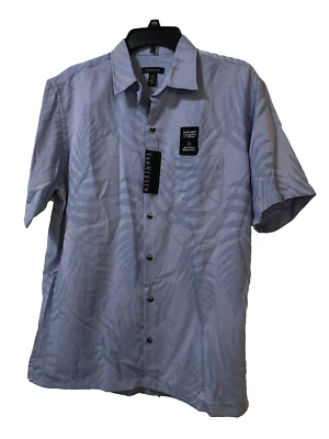 Van Heusen Button Up Shirt Men's Size Medium Short Sleeve Palm Tree Blue Casual - Image 1 of 4