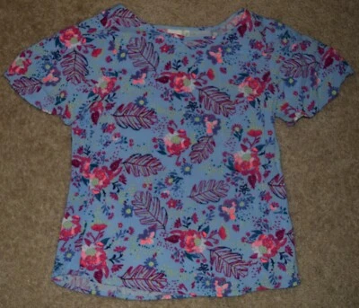 Mudd Girl's Size 14 Blue/Pink/Neon Green/Purple/White Floral Short Sleeved Top - Image 1 of 2