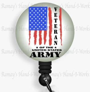 Military US Army Veteran Flag Retractable Badge Reel, Lanyard ID Holder - Picture 1 of 6
