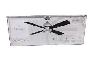 FANIMATION Kwad 44 in LED Nickel Ceiling Fan w/ Frosted Glass Light Kit & Remote - Picture 1 of 1