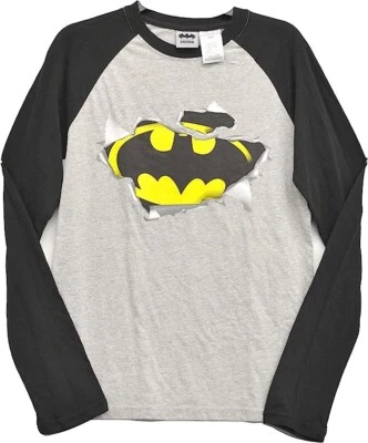 DC Comics Batman Boys Gray  black Jersey Long Sleeve Tee shirt Large - Image 1 of 4
