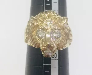 18K GOLD LION'S HEAD GENTS MENS RING WITH GEN. DIAMONDS, HANDMADE. - Picture 1 of 10