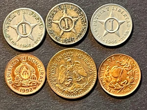 6 COINS WESTERN HEMISPHERE ALL DIFFERENT 1 UN CENTAVO MIXED LOT 1946-1967 - Picture 1 of 2