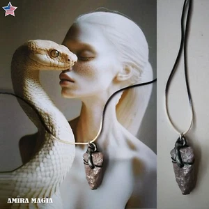 Uncut Gemstone Pendant Necklace Spirit Guide Witch White Snake Amulet Raw Stone - Picture 1 of 24