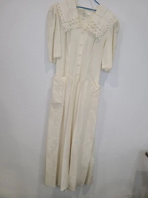 Vestido vintage Jonathan Martin 2 blanco de lino y algodón cottagecore boho mediano, grande Foto 1 de 4