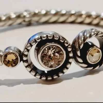 Brighton💎 Halo Amber Topaz Brown Hinged Bangle Bracelet 7"  Dust Bag - Image 1 of 4