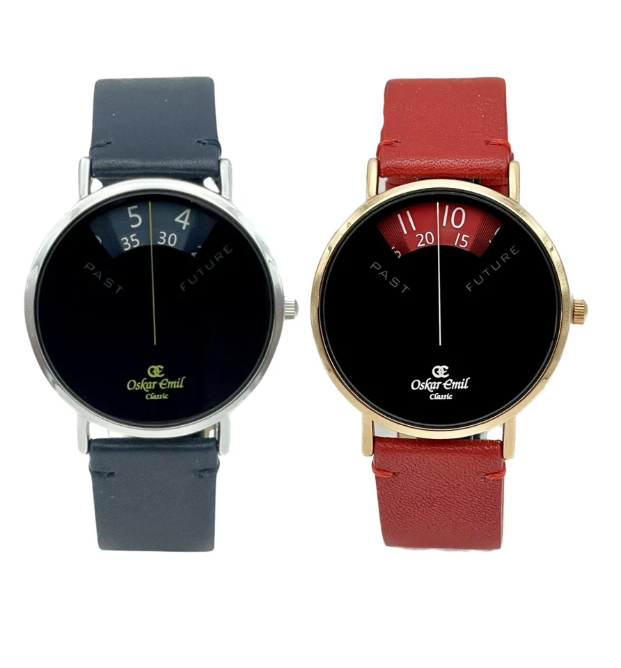 Oskar Emil Classic MYSTIC Qualidade Incomum Relógio Sem Mãos Pulseira de Couro Vermelha/Azul - Imagem 1 de 1