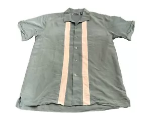 Cubavera Men's Olive Blue/Green Bowling Stripes Short Sleeve Button Down. - Picture 1 of 5