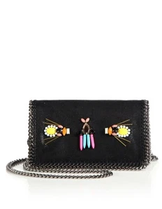 NWT Stella McCartney Falabella Embroidered Faux Suede Chain Clutch Shoulder Bag - Picture 1 of 11