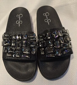 Jessica Simpson Stazee Women's Embellished Pool Slide Sandals Black Size 11 - Picture 1 of 4