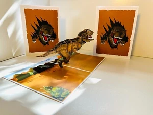 Origami Pop Cards Brown Running T-Rex Dinosaur PopUp Happy Fathers Day Card - Picture 1 of 8