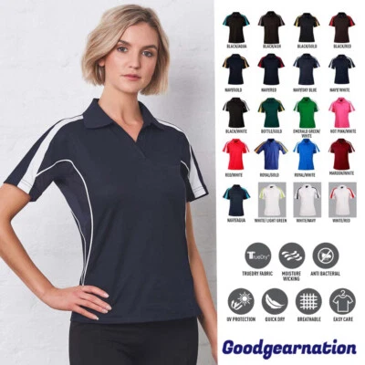 Ladies Polo Shirts Contrast Cotton Back Breathable Casual Short Sleeve Team - image 1 of 4