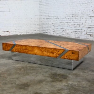 Modern Burl Chrome & Polished Stainless Steel Floating Coffee Table Plinth Base - Picture 1 of 19