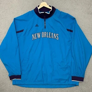 Vintage New Orleans Hornets Adidas 1/4 Zip Windbreaker Jacket Men 2XL Loose NBA - Picture 1 of 9