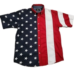 RedHead Hemd Herren L Amerikanische Flagge Sterne Streifen Knopfleiste Patriotisch USA Juli - Bild 1 von 5