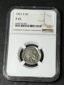 1921 S Buffalo Nickel Two Feather Variety NGC F+ - Picture 1 of 2