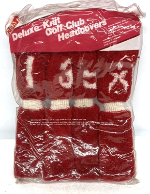 Pom Pom Golf Club Head Covers Knit Socks RED w WHITE NEW Vintage NOS High Skore - Image 1 of 4