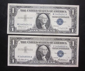 1957 & 1957-B $1 SILVER CERTIFICATES ONE DOLLAR VF BANKNOTES LOT OF 2 NOTES - Picture 1 of 2
