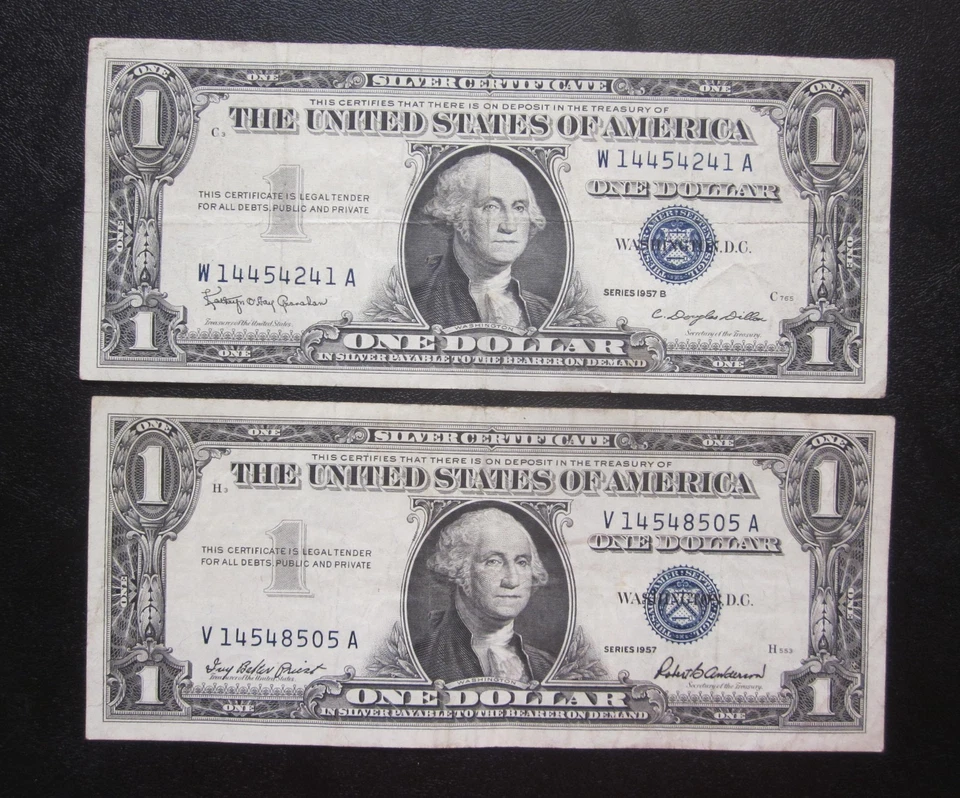 1957 & 1957-B $1 SILVER CERTIFICATES ONE DOLLAR VF BANKNOTES LOT OF 2 NOTES - Image 1 of 2