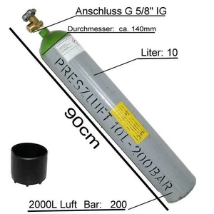 Pressluft Druckluft 10 Liter Flasche, 200 bar + TÜV 2033 Ventil  G 5/8" IG 2000L - Bild 1 von 5