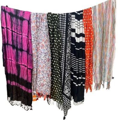 Vtg Lot 7 Scarves Various Size/Material Cotton Polyester Variety - Image 1 of 4
