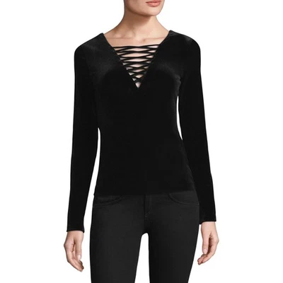 Bailey 44 Womens Coven Lace Up Top XS Black Velvet Long Sleeve Witchy Whimsigoth - Image 1 of 4