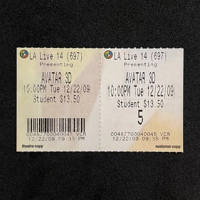 2009 Avatar 3D OPENING WEEK FULL UNUSED Movie Ticket James Cameron Worthington - Image 1 of 2