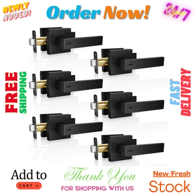 6 Pack Matte Black Door Handle, Keyless Interior Door Knobs Square Privacy Door - image 1 of 2