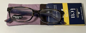 ICU Reading Glasses With Soft Case +1.75 Purple and Brown Handcrafted Frame - Picture 1 of 8
