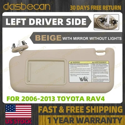 Beige Left Driver Sun Visor with Mirror For Toyota RAV4 2006-2013 74320-42501-A1 Foto 1 de 4