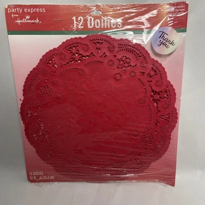 12 tapetes de papel de encaje redondos rojos Party Express From Hallmark de 10 pulgadas cada uno Foto 1 de 3
