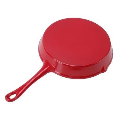 Emaillierte Pfanne Aus Gusseisen Einteilig Langer Griff Rot 25cm Durchmesser - Bild 1 von 4