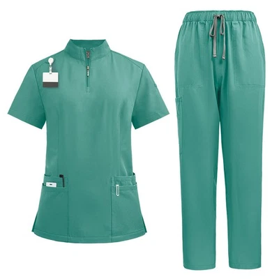 [Camisa + Pantalones] Conjunto de Uniforme Médico de Enfermería Unisex de Secado Rápido Multibolsillos Foto 1 de 4